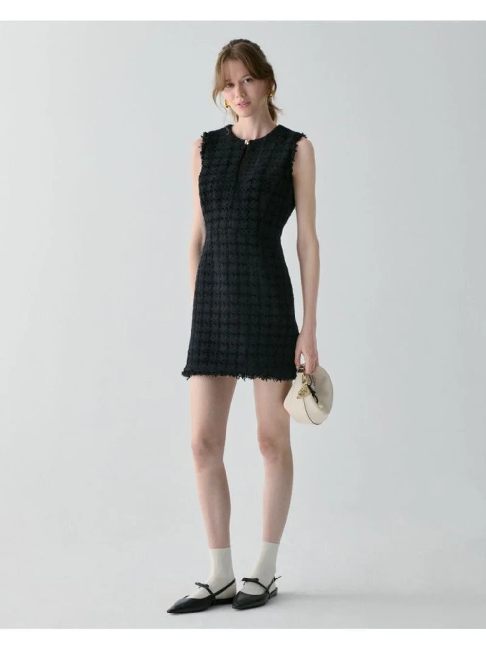 Kate Spade Plaza Tweed Fit & Flare Dress Sleeveless Black Tweed Shift Dress, 00.